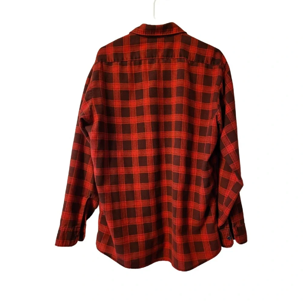 Vintage Sears FIELDMASTER Red Buffalo Plaid Flannel Button Shirt Mens Large Tall
